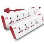 GM 3060 Extension Board 10Amp Output 250 Volts with 2 Mtr Extension Cord & Surge Protector | Master Switch, Safety Shutter, 4 International Sockets | Multi Plug Travel Adapter for Home Appliances