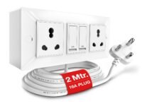 GM Cuba 16A 2+2 Extension Board with 2M Extension Cord, Heavy-Duty Power Strip with Dual 20A Switches, 16A 3-Pin Plug, Surge Protector, for High-Power Appliances, Home, Kitchen & Office Use, White