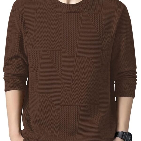 GRECIILOOKS Full Sleeve T Shirt for Men | Casual T-Shirts for Man|Poly Cotton Textured Oversized Fit T-Shirt | Round Neck T-Shirt's