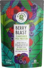 GREEN PROTEIN Plant Protein Isolate Powder, Plant Protein, No Added Sugar, 100% Soy Free, Dairy Free, Gluten Free, Allergen Free, Berry Blast Flavor, 15g Protein Per Serving, Pouch (500g)