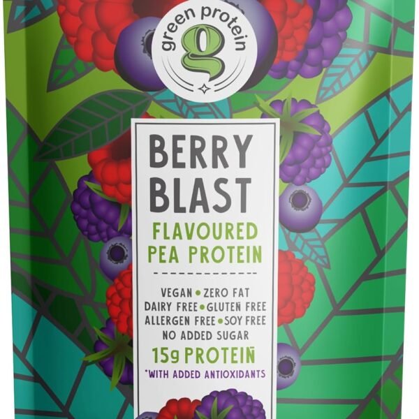 GREEN PROTEIN Plant Protein Isolate Powder, Plant Protein, No Added Sugar, 100% Soy Free, Dairy Free, Gluten Free, Allergen Free, Berry Blast Flavor, 15g Protein Per Serving, Pouch (500g)