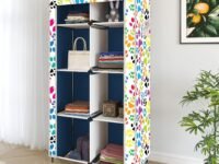 GTC® Printed Collapsible Wardrobe Portable Foldable Closet for Clothes Almira, 8 Shelves, 1 Side Pocket Non-Woven Fabric 100 GSM (2002-1 Dog Blue)