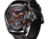 Giordano Multi Function Watch for Men -Unique Triangle Dial, Dual-Date Display with Leather Strap