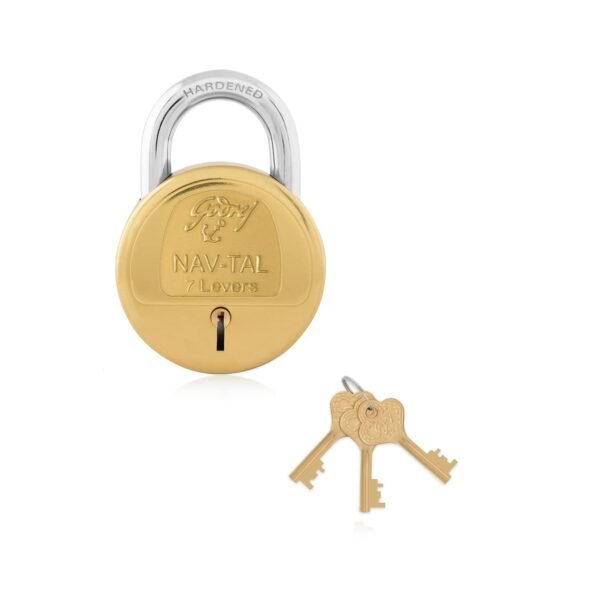 Godrej Locks I Navtal 7 Lever 65mm I 3 Keys I for Indoor and Outdoor I for Doors, Shutters, Storage Box, Trunks, Lockers I Corrosion Resistant Shackle I Brass Finish