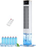 HIFRESH 107CM Tower Fans w/Cooling, Memory & Aroma Function, Remote & Touch Screen, 4 Modes & 3 Speeds,15H Timer, 4.2L Dual Tanks, 6 Ice Pack, 22Ft Air Throw, Low Power Consumption Tower Fan for Room