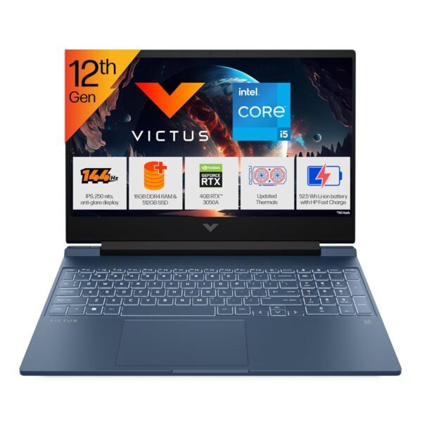 HP Victus, 12th Gen Intel Core i5-12450H, RTX 3050 (16GB DDR4, 512GB SSD) FHD, IPS, 144Hz, 15.6"/39.6cm, Win 11, Office 21, Blue, 2.3kg, fa1379TX/fa1412tx, B&O Audio, Backlit Gaming Laptop