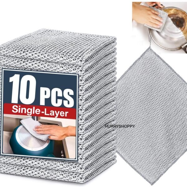 HURRYSHOPPY Dish Wash Scrubber Wire Dishwashing Cloth Non Scratch Steel Wire Dish Cloth Dish Washing Scrubber for Utensils Cleaning Wet and Dry Dishwasher Rags Utensil Sinks (10, Single Layer)