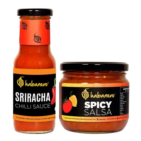 Habanero Sriracha Sauce & Spicy Salsa l 735G l Gluten Free l Non-GMO|100% Vegan and Natural Ingredients l Chilli sauce replacement l Enjoy with French Fries, Samosas, Jolo Chips, Noodles, Brown Bread Sandwich, Burger, Nachos |Perfect as Salad Dressing l Mix in Cheese Spread or Cheese Sauce l Add to pizza sauce for extra zing| Mix with Mozzarella cheese onto your Pizza Base|