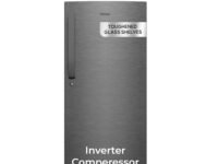 Haier 190L 5 Star Direct Cool Single Door Refrigerator | Inverter Compressor | Toughened Glass Shelves | Fast Ice Making in 60 minutes | Large Veg Box| Easy Clean Back (HED-205DSA-P, Dazzle Steel)