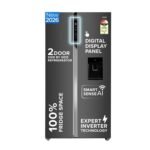 Haier SmartChoice 596L 3Star 2-Door Water Dispenser Side by Side Frost Free Refrigerator|Convertible|Smart Sense AI | Expert Inverter|Digital Display Panel (2025 Model, HRS-682WGKU1, Graphite Black)