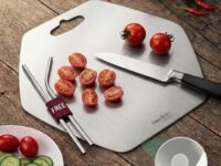 Herrlich Homes Premium 304 Stainless Steel Hexagonal Chopping Board for Kitchen | 34 x 31 cm | with 2 Steel Straw & Anti-Skid Silicon Pad | Reversible | for Cutting Vegetables, Fruits, Meat | Medium