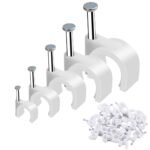 Hi-PLASST 500pcs Cable Clips Combo (4mm, 6mm, 8mm, 10mm, 12mm) with Metal Nails – Cable Management & Organizer Clips, Heavy Duty Wire Clamps for Home & Office, Pack of 5 (100 Clips per Size)