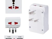 Hi-Plasst Universal Multiplug with Dual USB Ports | India Adapter for USA Devices | 3-Pin Socket with Type-D Plug | Adapter Plug with LED Indicator, Travel Adapter for Home, Office & On-The-Go Use