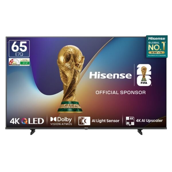 Hisense 164 cm (65 Inches) 4K Ultra HD Smart QLED TV | Dolby Vision Atmos, HDR10+, Dolby Audio | AI 4K Upscaler | ALLM | MEMC | HDR 10+Decoding | Voice Control | VIDAA OS | 65E7Q (Black)