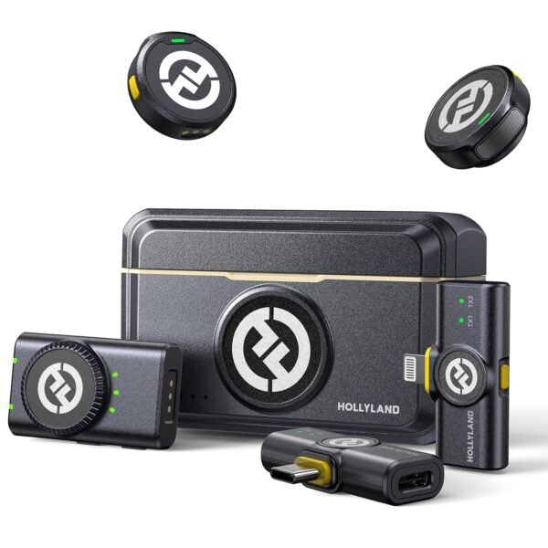 Hollyland Lark M2 Wireless Microphone for iPhone/Camera/Android/PC, 48kHz/24-bit High Fidelity Audio, 300m Range, Noise Cancelling, 40h Use, YouTube, Vlog, Streaming (2TX + 3RX + Charging Case)
