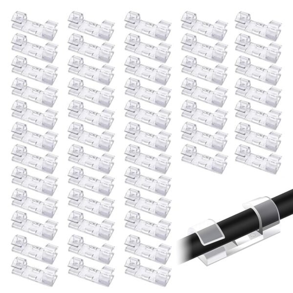Homeaura 40 Pcs Cable Clips for Wire Management on Wall | Self-Adhesive Wire Organizer Clips for Wall Desk Office Home | Heavy Duty Cable Clips for Laptop Computer | Transparent Wire Clips (9mm)