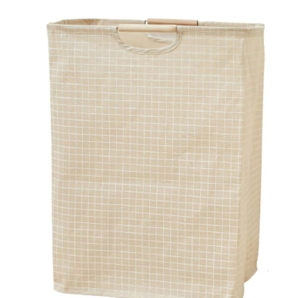House of Quirk 52 Litre Linen Cotton Collapsible Laundry Basket For Folding Portable Dirty Clothes Storage Hamper (Beige Small Check)