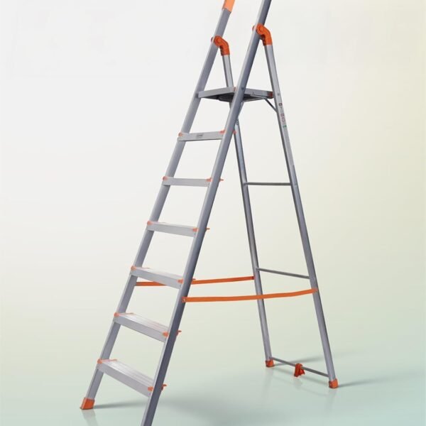 Houza 7 Step Foldable Aluminium Step Ladder for Household, Lightweight and Anti-Slip Multipurpose 250 Kg Load Bearing with 5-Year Warranty