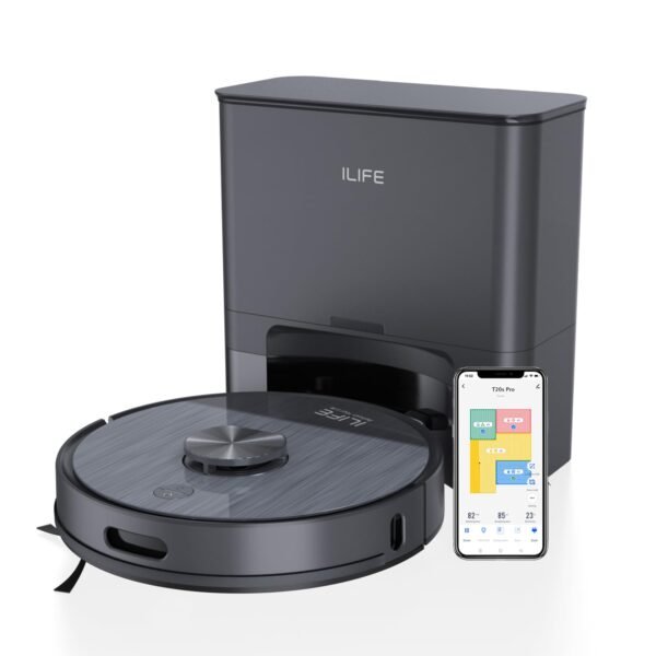 ILIFE T20s Pro Robot Vacuum Cleaner with Advanced LiDAR Navigation, Self-Emptying for Up to 10 Weeks, 6500Pa Suction, Simultaneous Vac and Mop, Multi Floor Maps, Customized Cleaning, App, Alexa & GH
