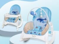 INFANTSO Baby Rocker & Bouncer for 0 to 2 Years (Blue), Chair for Newborn with, Calming Vibrations, Music & Toys, with Feeding Tray