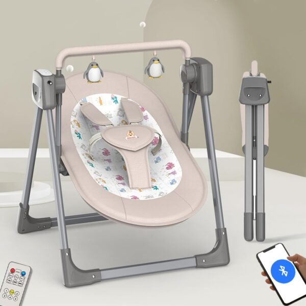 Infantso Automatic Baby Swing with 5 Point Safety Harness, Adjustable Swing for Baby 0-2 Years with Buletooth & Remote Control, 5-Speeds, Mosquito Net, Soothing Music