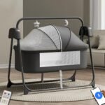 Infantso Premium Electric Baby Cradle Swing - Bluetooth & Remote Control Palna Jhula with Custom Swing Time, Adjustable 5-Speeds, Automatic Swing Cradle for 0-12 Months, Soft Mattress, Safe & Spacious