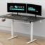 JIN OFFICE Octave Height Adjustable Desk Electric | 80 Kg Wt. Cap, 2 Year Warranty| Standing Desk with Memory Preset, Cup Holder| Stability Crossbar (White Frame | Black Top, 1500 x 750 mm)