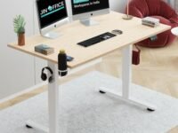 JIN OFFICE Octave Height Adjustable Table Electric| Sit Stand Desk, 2 Year Warranty, 80 Kg Wt. Cap| Standing Desk with Memory Preset, Cup Holder| Stability Crossbar| Maple 1200 * 750mm/25mm Thick Top
