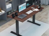JIN OFFICE Titan Premium Dual Motor 3-Stage Electric Height Adjustable Desk| Sit Stand Table| Standing Desk Ergonomic with 125Kg Wt. Cap, 3 Year Warranty (Black Frame | Brown Top, 1500 x 750 mm)