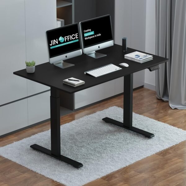 JIN OFFICE Zenith Electric Height Adjustable Table| Standing Desk with 100 Kg Wt. Capacity & 3 Year Warranty| Ergonomic Desk| Sit Stand Table with 3 Memory Preset| Black & Black|1200X750mm/25MM Thick