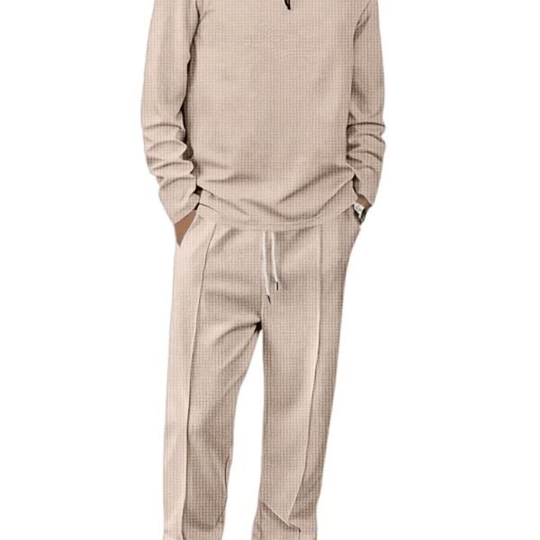 Jawdrobe Men’s Waffle-Check Co-Ord Set | Self-Textured Collar Top | Drawstring Jogger Pants | Cotton-Blend Loungewear/Night-Suit | Casual Travel & Streetwear Two-Piece