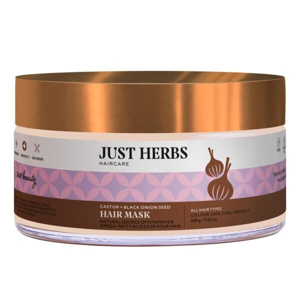 Just Herbs Anti Hairfall Natural Hair Mask with Castor & Black Onion Seed for Dandruff Suitable for Color Treated & All hair types