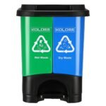 KOLORR Twin Bin 19L Dustbin Dry & Wet Waste Pedal Dustbins / 2 In 1 Dustbin Trash Can/Plastic Garbage Bins with Lid for Home Kitchen - Blue & Green Colour – Medium Size