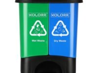 KOLORR Twin Bin 19L Dustbin Dry & Wet Waste Pedal Dustbins / 2 In 1 Dustbin Trash Can/Plastic Garbage Bins with Lid for Home Kitchen - Blue & Green Colour – Medium Size