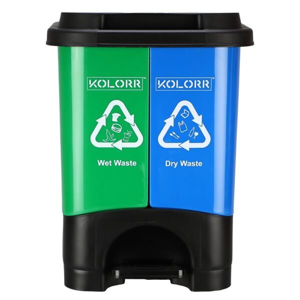 KOLORR Twin Bin 19L Dustbin Dry & Wet Waste Pedal Dustbins / 2 In 1 Dustbin Trash Can/Plastic Garbage Bins with Lid for Home Kitchen - Blue & Green Colour – Medium Size