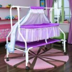 Kiddery Hestia | Cradle for Baby | New Improved Mattress Design | Mosquito Protection Net | Smooth Swing | All Wheel Lock | Palna | Jhula | Uyyala | 0-10 Months | Purple