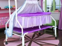 Kiddery Hestia | Cradle for Baby | New Improved Mattress Design | Mosquito Protection Net | Smooth Swing | All Wheel Lock | Palna | Jhula | Uyyala | 0-10 Months | Purple