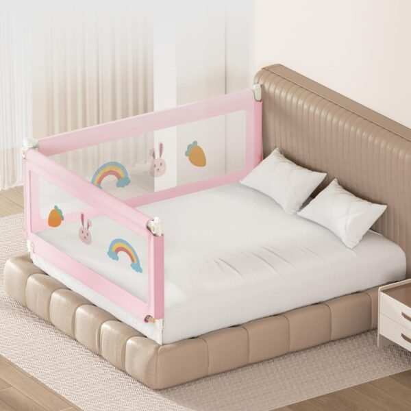 Kids Station Baby Bed Rail Guard for Toddlers Safety - Portable and Adjustable Height - Sturdy - See Through Mesh - Baby Safety Essential - 6.3ftx5ft or 190x150cm (2 Sides, Pink, Basic)