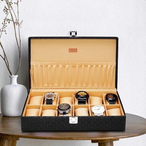 LEDO Men's and Women's Watch Box Holder Organizer Case In 12 Slots of watches In PU Leather with Royal Black color