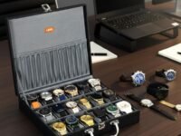 LEDO Men's and Women's Watch Box Organizer Case In 18 Slots of watches In Black color with Gray Velvet