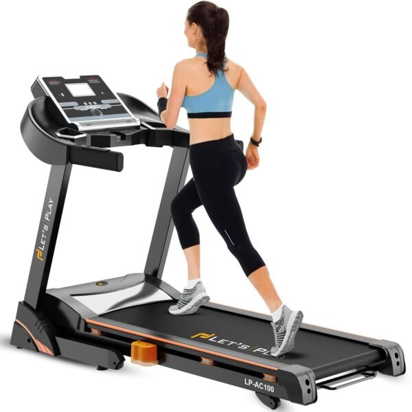 LET'S PLAY LP-100 Automatic Incline Treadmill for Home Foldable Running Machine|6HP Peak AC Motor, Suspension, Oil Less Belt Technology, 150Kg User Weight, 16Km Max Speed [5 Year Warranty], Black