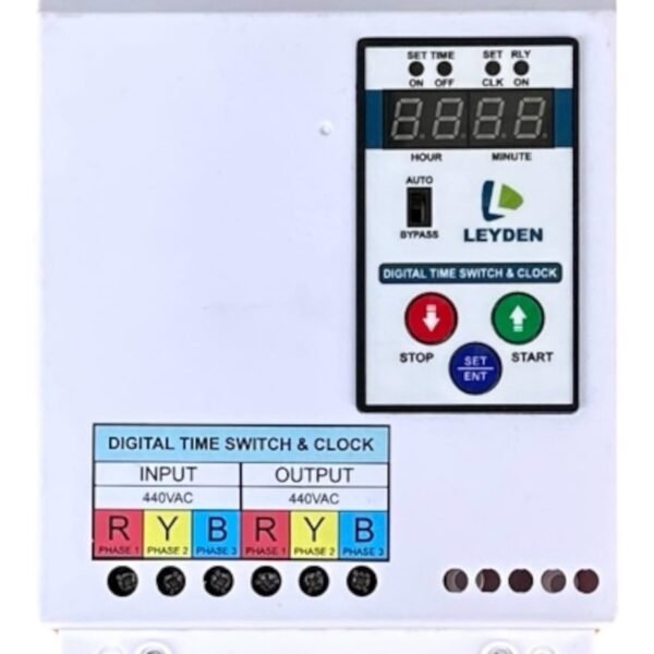 LEYDEN® TM-CLKTP, 40A, 440VAC, 50Hz Three Phase Industrial Real Clock Timer Switch, 50 ON/Off Per Day & Cyclic Function Up to 9999 Second Programmable Electronic Timer Switch (1- Year Warranty)