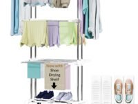 LIVINGBASICS 4 Shoe Drying Shelves with 3 Layer Clothes Stand for Drying/Cloth Drying Stand/Cloth Stand for Drying Clothes/Cloth Drying Stand for Balcony/Stainless Steel Dryer Rack (Snow White)