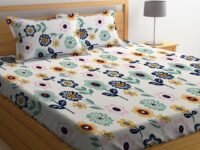 LOOMLYFE 300 TC Cotton Feel Glace Cotton Elastic Fitted Printed King Size Double Bed Bedsheet with 2 Pillow Covers Fits Upto 8 inches Mattress, Size- 72X78 Inches, BlueSunflower