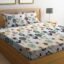 LOOMLYFE 300 TC Cotton Feel Glace Cotton Elastic Fitted Printed King Size Double Bed Bedsheet with 2 Pillow Covers Fits Upto 8 inches Mattress, Size- 72X78 Inches, BlueSunflower