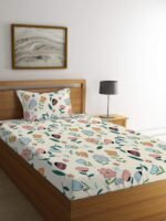 LOOMLYFE 300 TC Cotton Feel Glace Elastic Fitted Printed Single Bed Bedsheet with 1 Pillow Cover Fits Upto 6 Inches Mattress,Size- 50X75cm, PeachFlower
