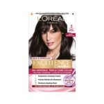 L'Oréal Paris Permanent Hair Colour, Radiant At-Home Hair Colour with up to 100% Grey Coverage, Pro-Keratin, Up to 8 Weeks of Colour, Excellence Crème, 3 Natural Darkest Brown, 72ml+100g