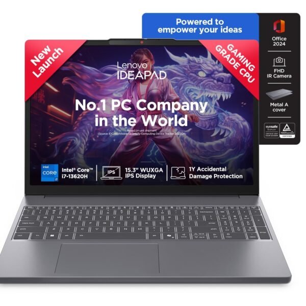 Lenovo IdeaPad Slim 3 13th Gen Core i7-13620H 15.3" (38.8cm) WUXGA IPS Laptop (24GB RAM/1TB SSD/Win 11/Office 2024/Backlit/1Yr ADP Free/Top Metal Cover & IR Camera/Grey/1.6Kg),83K100TEIN