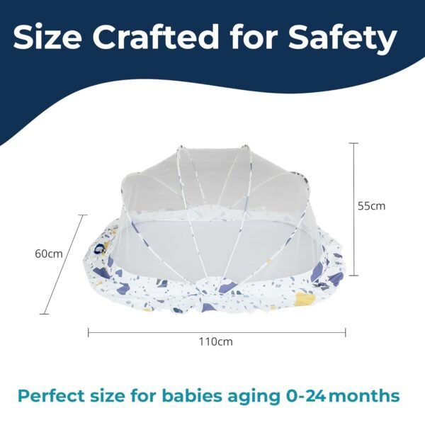 LifeKrafts Foldable Baby Mosquito Net, Bottomless Net for Infants, for Safe & Easy Use | Ensures Your Baby's Safe Sleep 110 x 65 x 60cms, for Babies & Toddlers (0 to 24 Months) - Color Pattern