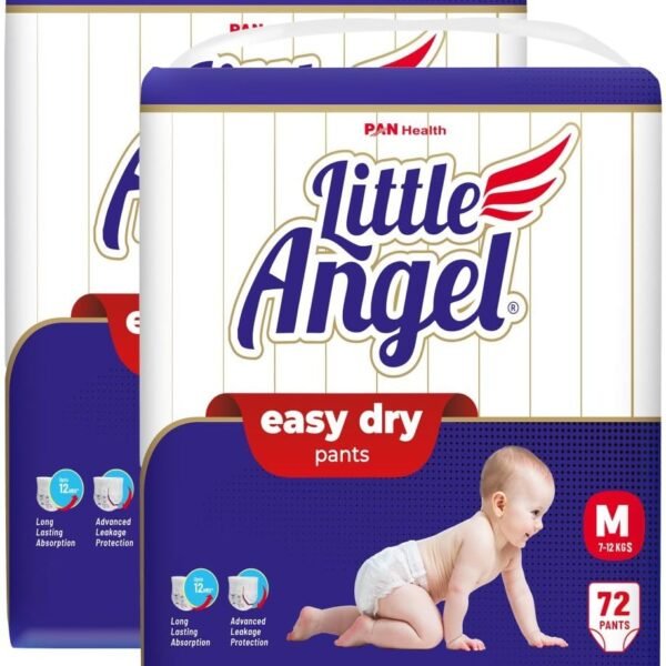 Little Angel Easy Dry Diaper Pants with 12 hrs Absorption Medium (M) Size 144 Count, Pack of 2, 7-12 Kgs - M (72 Count, Pack of 2)